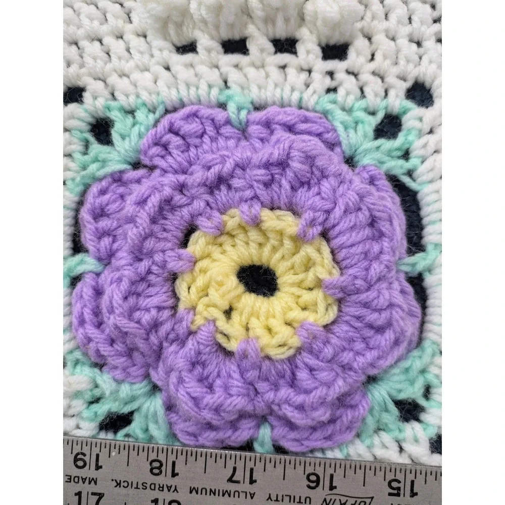 Vintage Crocheted Baby Afghan Crib Blanket Throw‎ Floral Pastel 50x38 Handmade